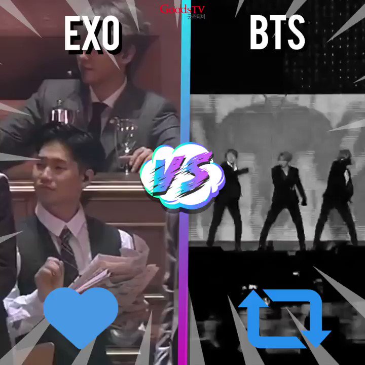 ¿Que grupo de K-Pop reina en Latinoamérica?
🏆 Ronda 20 de la K-Copa GoodsTV.
🔵 'Me Gusta' para #EXO .
🔴 'Retweet' para #BTS .
🕐 Votación Ronda 20 cierra Miércoles 27 de Febrero 2019.