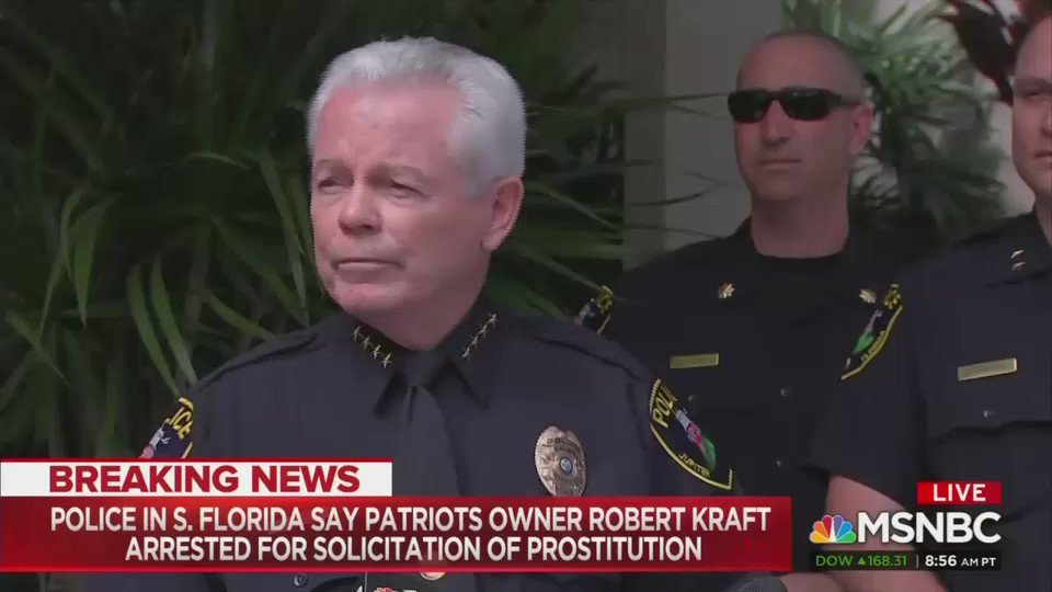 Video: Police in Jupiter, Florida announce the charges against @Patriots owner Robert Kraft of soliciting prostitution as part of a wider human trafficking sting operation