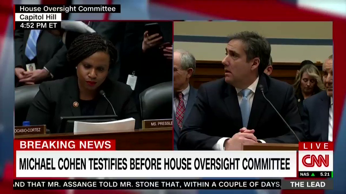 Rep. Ayanna Pressley (D-MA): Would you agree that someone could deny rental units to blacks, lead the birther movement, refer to black countries as shitholes, call white supremacists fine people, have a black friend and still be racist?
Michael Cohen: Yes.
Pressley: I agree.