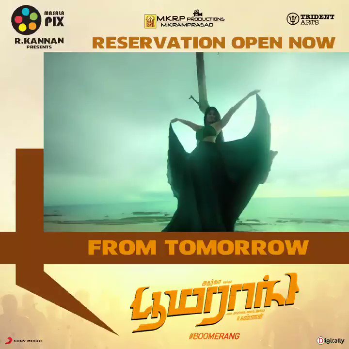 #Boomerang Reservations open now..
#BoomerangFromMarch8
@RJ_Balaji @akash_megha @Atharvaamurali @Actress_Indhuja @radhanmusic @Dir_kannanR @SonyMusicSouth @DoneChannel1 @digitallynow