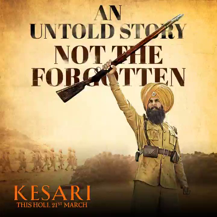 Relive the true untold story of the bravest battle in history in 6 days. #Kesari in cinemas this #Holi, 21st March - http://bit.ly/Kesari-PreTix
@ParineetiChopra @SinghAnurag79 @karanjohar @apoorvamehta18 @SunirKheterpal @DharmaMovies #CapeOfGoodFilms @iAmAzure @ZeeStudios_