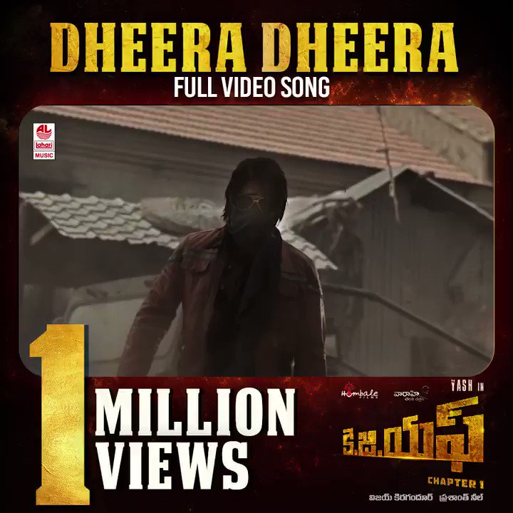 More Than 1 MILLION VIEWS for #DheeraDheera Full Video Song from #KGF (Telugu) - http://youtu.be/pHl_MjgPiZo 🔥
@TheNameIsYash @SrinidhiShetty7 @prashanth_neel @VKiragandur @hombalefilms @BasrurRavi @bhuvangowda84 @VaaraahiCC @LahariMusic