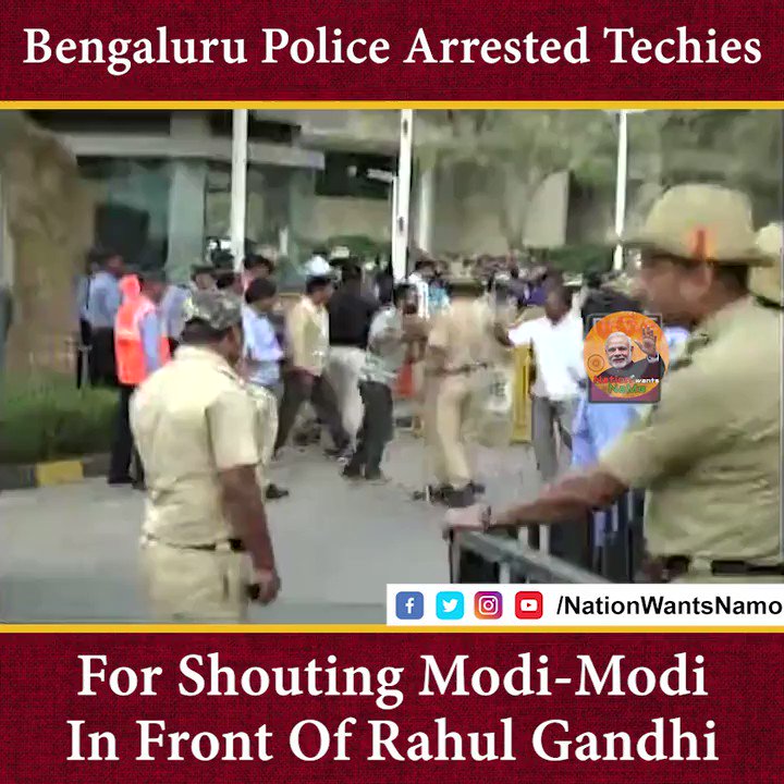 Techies arrested for shouting "Modi-Modi" and "Bharat Mata Ki Jai !
Now Democracy in danger gang where are you ?
#YouthRejectsCongress