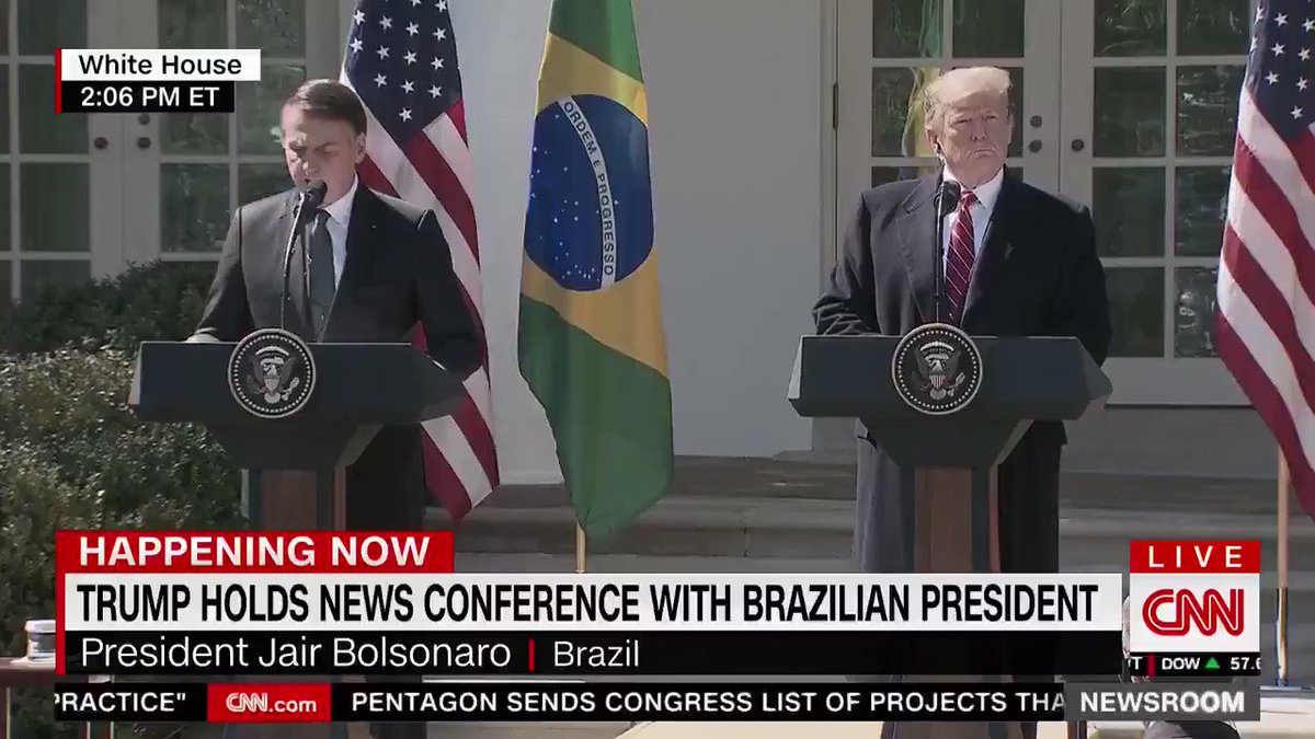 "Brazil and the United States stand side by side in their efforts to ensure liberties in respect to traditional family lifestyles, respect to God our creator, against the gender ideology or the politically correct attitudes, and against fake news." - @jairbolsonaro
Uh...
