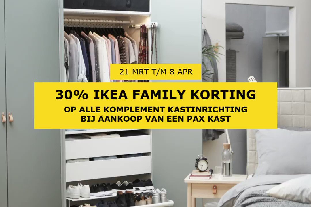 Nederland on Twitter: "SUPERKORTING! Bij aankoop van PAX kledingkast ontvangen #IKEA Family leden t/m 8 april 30% korting op alle KOMPLEMENT kastinrichting. En 15% korting op alle kastverlichting voor iets