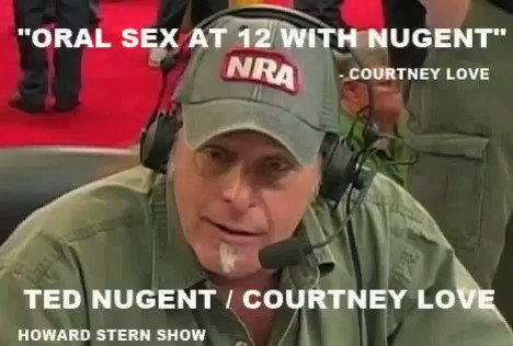 I'm just getting started. Courtney Love on Howard Stern talking about being 12 years old and messing with Ted Nugent. You can't make this shit up. This is why they use MJ as a cover for these deviant beasts.
Nugent isn't the only one either.
#MJInnocent
#FactsDontLiePeopleDo
