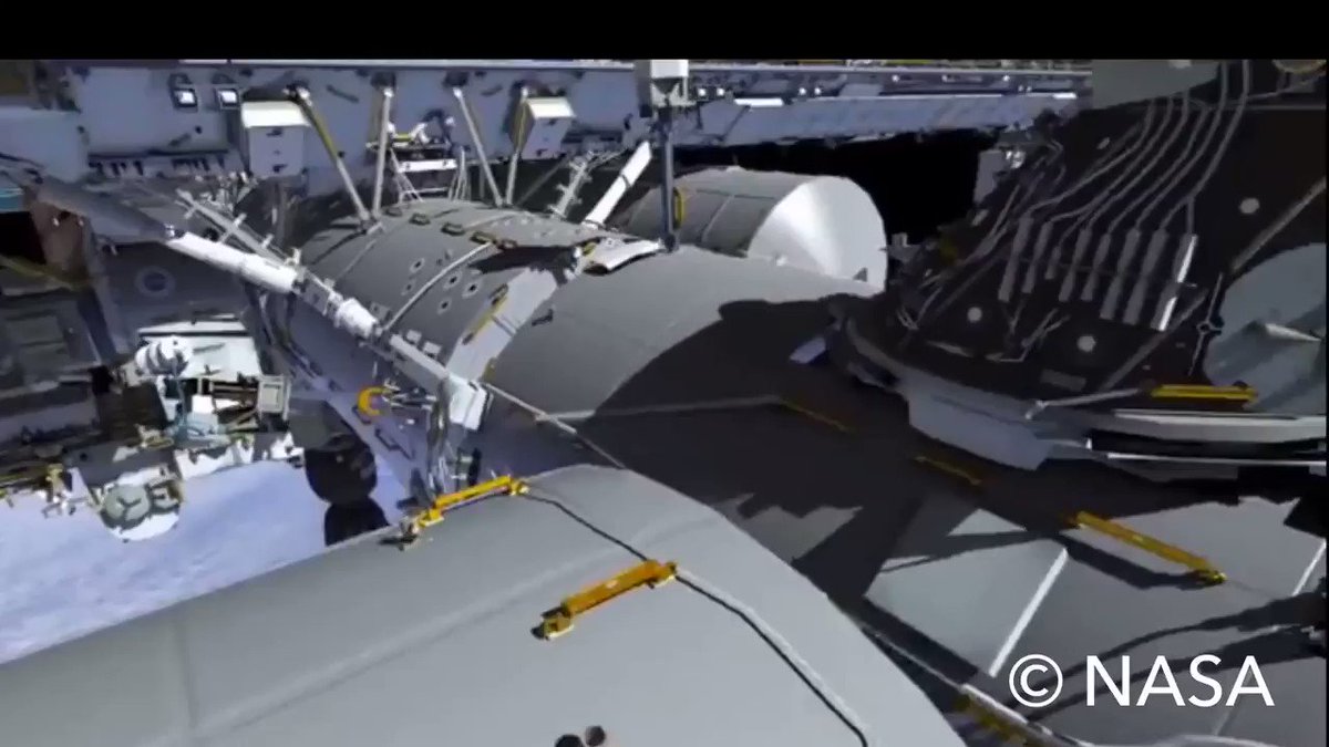 #Bartolomeo becomes real: the 1st elements for the platform have reached #ISS. Now, during a #spacewalk, the astronauts 👩🚀👨🚀 install the trunnion slip-off prevention systems (TSOP) on Colombus. Find out what exactly happens on this animation by @NASA 👇 #SpaceSymposium