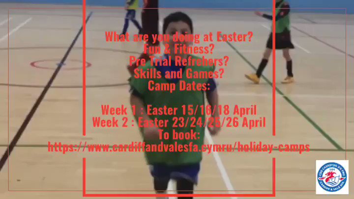 PRE TRIAL PREP at our Easter Camp.
Dates:
Week 1 : Easter 15/16/18 April
Week 2 : Easter 23/24/25/26 April
To book:
https://www.cardiffandvalesfa.cymru/holiday-camps
@CardiffUniSport @CardiffCityLive @cardiffcouncil @FOR_Cardiff @VisitCardiff @WeAreCardiff
#wales #holiday #footballcampscardiff