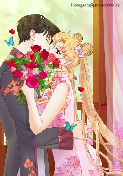 Streamer Fairy Art Give Me A Kiss 3 Sailormooncheongsamseries 美少女戦士セーラームーン 地場衛 月野うさぎ Mamoruchiba Usagitsukino