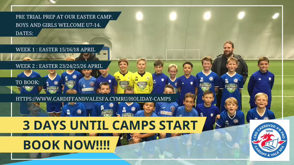 PRE TRIAL PREP at our Easter Camp.
Boys and girls welcome U7-14.
Dates:
Week 1 : Easter 15/16/18 April
Week 2 : Easter 23/24/25/26 April
To book:
https://s.ripl.com/wcnsys
#wales #holiday #footballcampscardiff