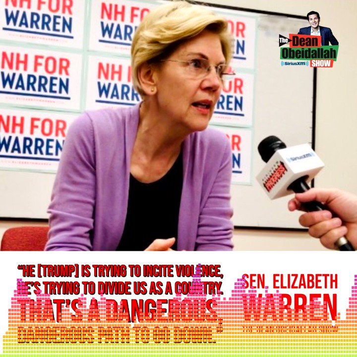 "I think it's so important that we speak out, and say no. We stand together. Your fight is my fight, my fight is your fight." Senator @ewarren explains to @DeanObeidallah her support of @IlhanMN in the shadow of the President's incitement of violence and division.