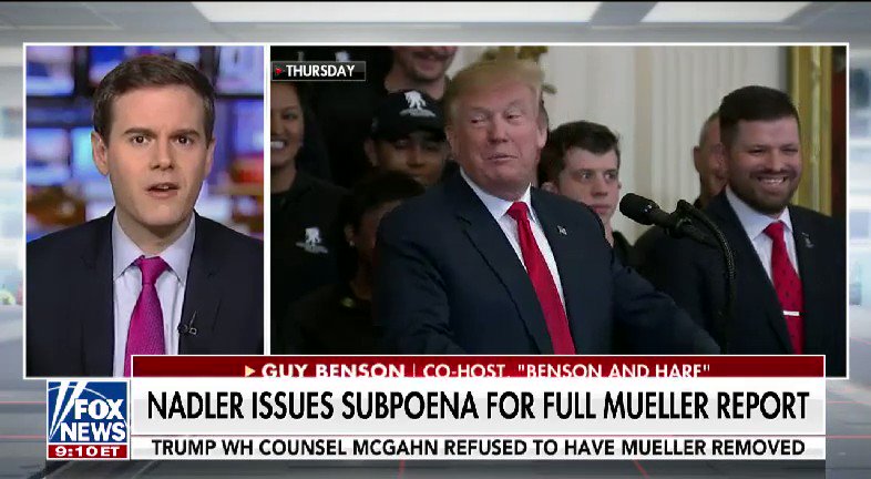 WATCH: @BillHemmer spoke with @guypbenson after @RepJerryNadler issues a subpoena for the full Mueller report #nine2noon