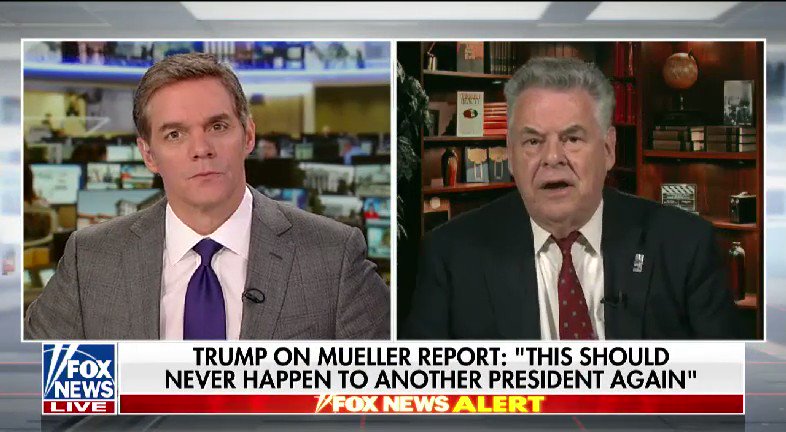 WATCH: @BillHemmer spoke with @RepPeteKing about President Trump's reaction on the Mueller report #nine2noon