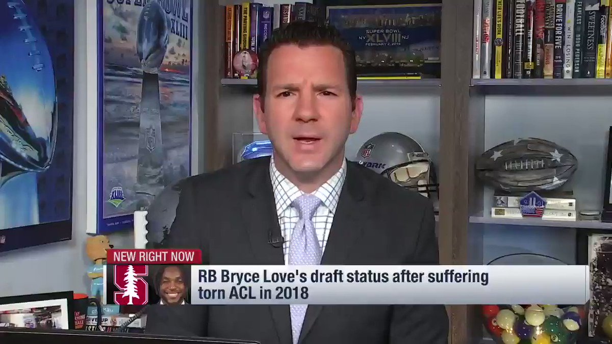 From Up to the Minute Live: With teams having some concern over stiffness in #Stanford RB Bryce Love's surgically repaired knee, Dr. James Andrews has written to teams expressing confidence in Love's rehab.