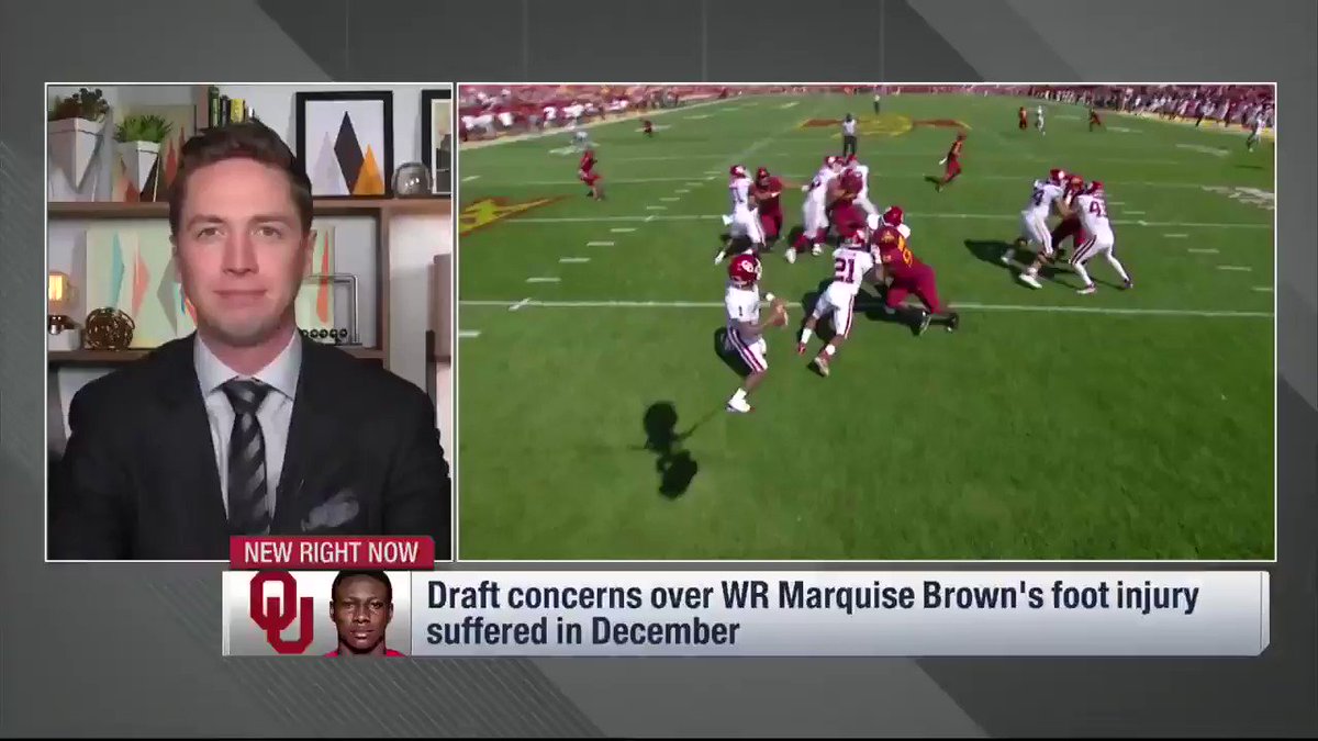 From Up to the Minute Live: #Oklahoma WR Marquise "Hollywood" Brown is in the mix for first receiver off the board, and his stock hasn't been hurt by injuries.