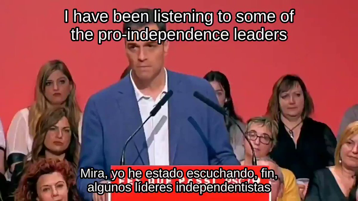 Spanish PM Pedro Sánchez, on Catalonia:
"I say to the pro-independence leaders: NEVER means NEVER. There will NEVER be a referendum. There will NEVER be independence."
Never? Does this kind of "dialogue" help to resolve the Spain-Catalonia political crisis?