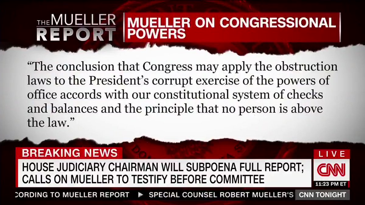 Mueller gave us a road map and we're going to follow it. It's up to Congress to determine obstruction of justice, not Barr.