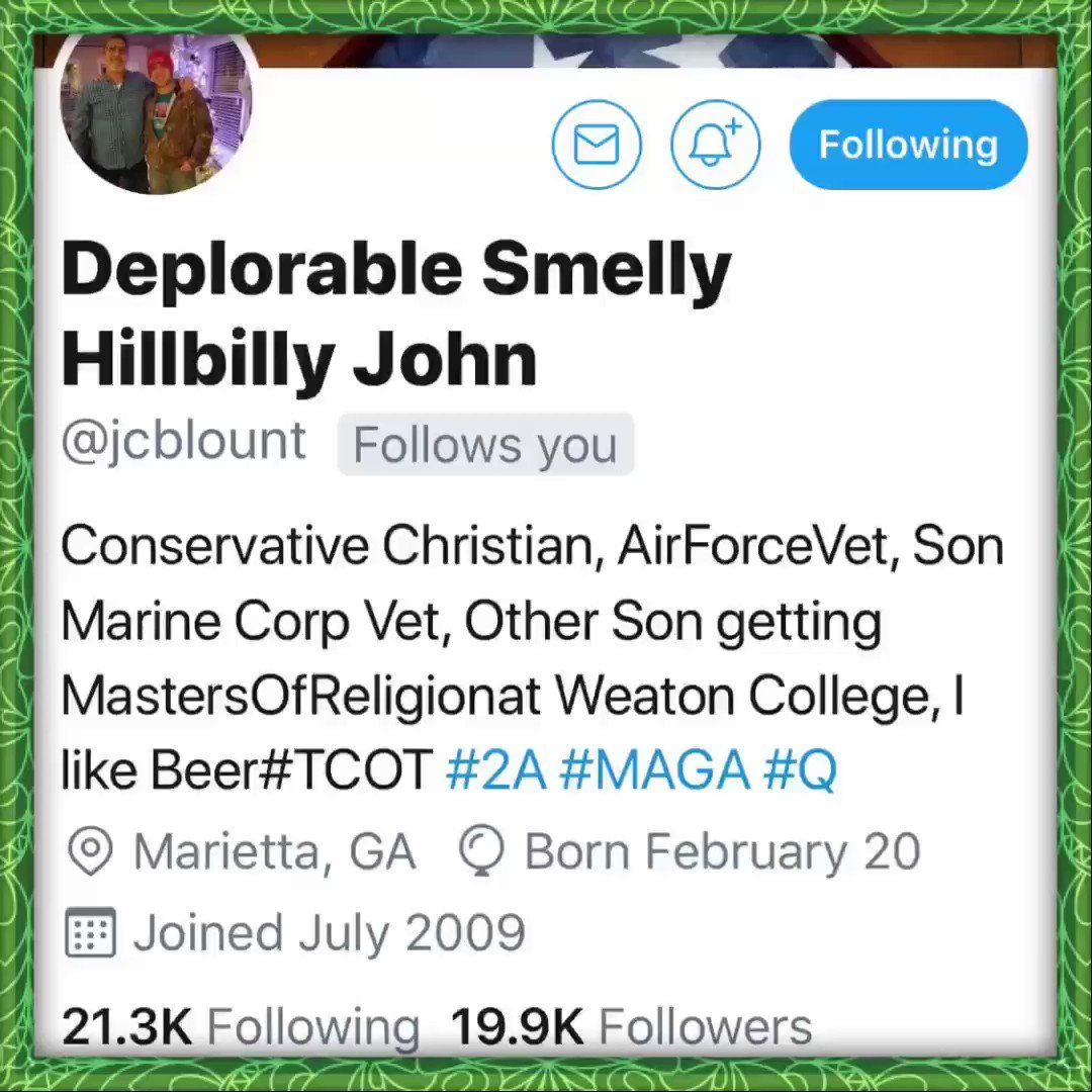 ๐จRETWEET PATRIOTS๐จ
๐ ๐Letโs help Get ๐๐
๐ ๐@jcblount ๐ ๐
๐ฅ๐ฅto 20K Followers๐ฅ ๐ฅ
๐ค๐ฅ THANK YOU ๐ฅ๐ค