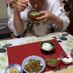 住職さんの幸せな朝ごはん!猫に囲まれ？埋もれる？ww