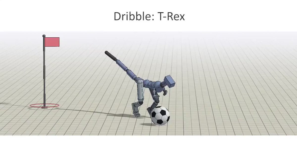 Ever wanted to train a T-Rex to play soccer? Check out our new paper on learning composable motor skills with multiplicative compositional policies (MCP):
http://xbpeng.github.io/projects/MCP/
Big thanks to all my collaborators: @mmmbchang, Grace Zhang, @pabbeel, @svlevine