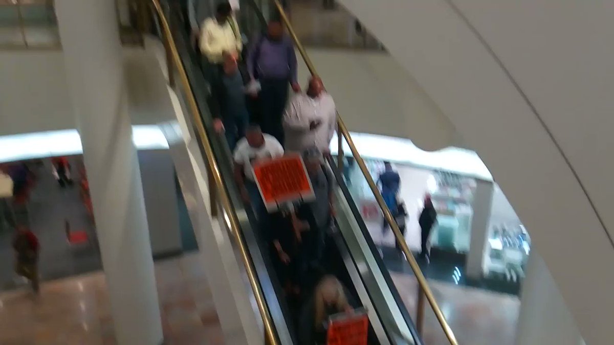 Down the escalator at Westfield Mall in San Francisco. "Abortion on demand and without apology".