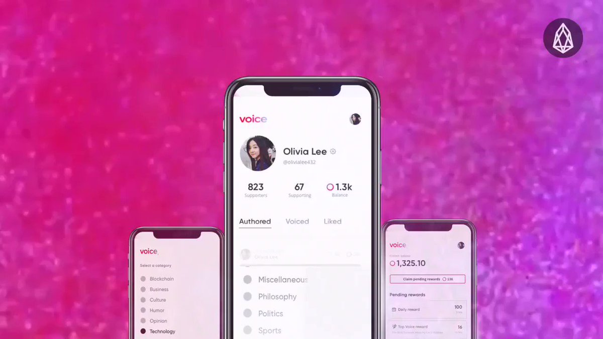 #Voice by @block_one_ built on #eosio and $EOS uses an authentication system to make sure every user on the platform is an actual person. The more popular your post — the more $Voice tokens you earn. You can use your tokens to promote your posts or "sell" it to advertisers.