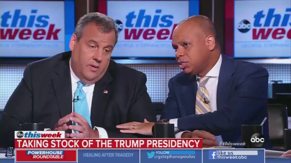 “That’s the big takeaway shot if you watch some of the networks that are clearly negative towards the president. You can’t say it’s a bigger takeaway shot than him sitting w/ the queen” or “standing on Normandy or being w/ Macron” – @GovChristie to @PatrickGaspard #ThisWeek
