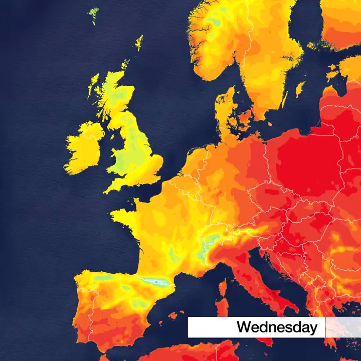 For #summer heat ...look east!Big temperature contrasts across Europe as the #heatwave continues in eastern areas in particular