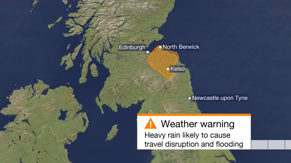 While many have had very heavy rain overnight, the focus of today's rain will be in SE Scot where there is a @metoffice amber warning. Travel and flooding problems likely...