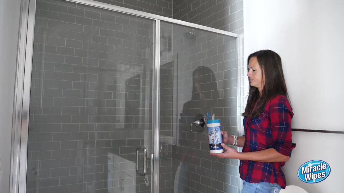 MiracleWipes® for Glass are the easiest way to clean your shower doors! Streak-free and ammonia-free! Follow up with a dry microfiber for a dazzling polished shine! #miraclewipes #miraclebrands #glass #cleanup #cleanupmadeeasy #amazon #ross #lowes #homeimprovement #cleanhome