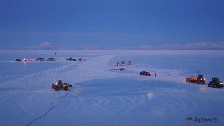 #TBT view from my office window at McMurdo Station #Antarctica, August 2005, winfly. The sun is only up for a few hours each day and preperation for the summer science season is in full swing.