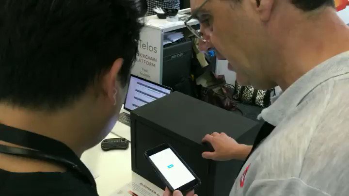 See @eosukbp demonstrate the Telos Safe by @proxibots at @Blockchain_Expo! This POC shows how you can use the #Telos #Blockchain built on #EOSIO to remotely and securely control a safe lock. Special thanks to @TheTeloscope for sharing this video. #blockchaintech #technology