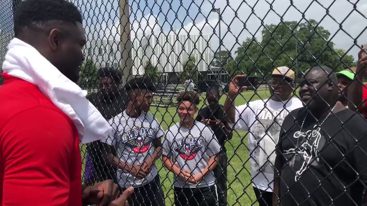 Fans standing outside the camp were yelling at Zion some NOLA food recommendations so he walked up to them and said “let’s hear it!” 😂