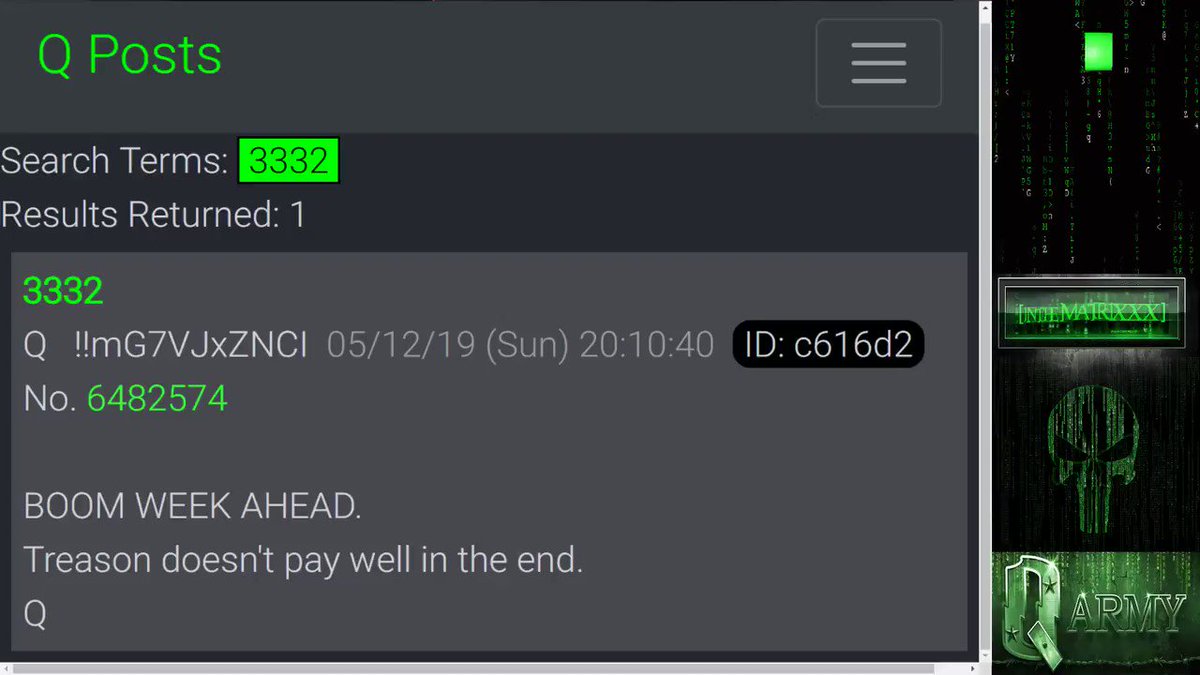 The Punisher (Time for them all to PAY).
HAT TIP: @patriot14574
@POTUS #WWG1WGA #QArmyJapan #MIGA #QArmy #UNITEDNOTDIVIDED #WAKEUPAMERICA