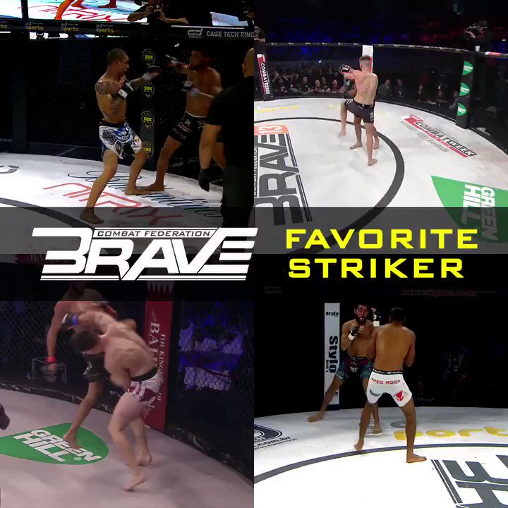 Striking! So entertaining and dangerous! For today's #TuesdayTechinnique you'll tell us which one of these BRAVE fighters has your favorite style? #BRAVECF #MMA #Striking #MuayThai #Kickboxing #Boxing