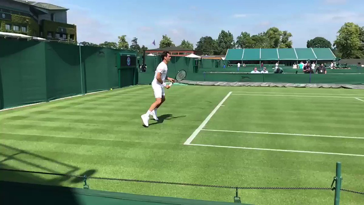 Our eight-time champion is out on Court 8...@rogerfederer #Wimbledon