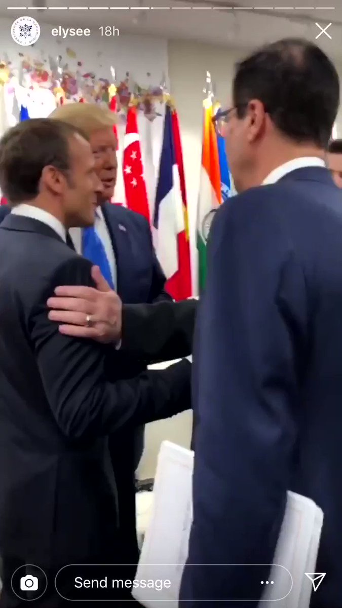 Ivanka Trump appears to be trying to get involved in a talk among Macron, May, Trudeau and Lagarde (IMF head).
The video is released by French Presidential palace.
