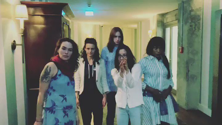 NO wine was consumed prior to the making of this video. #gunpowdermilkshake #gunpowdergirls #girlsnightout #lenaheady @carlagugino @ImAngelaBassett #michelleyeoh