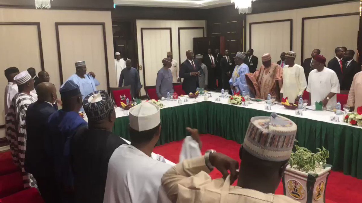 NOW: President @MBuhari hosting dinner with Principal Officers of the National Assembly, at the State House. #AsoVillaToday