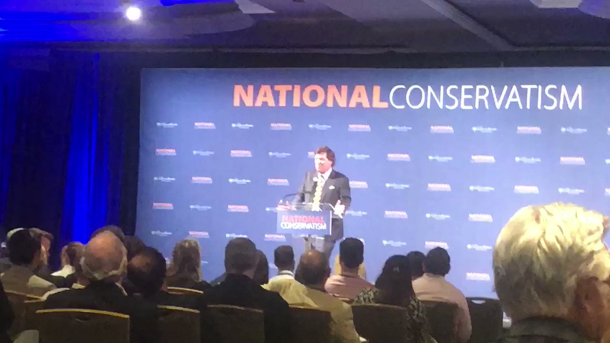 Tucker Carlson was just asked about how he feels about speaking at a conference with warmonger John Bolton. #nationalconservatism Here’s his response: