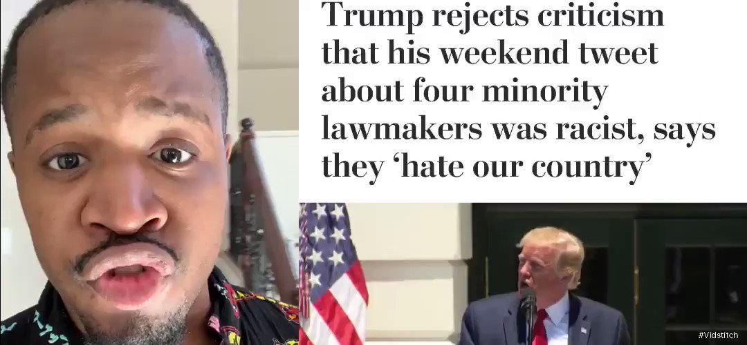 YOU CAN LEAVE IF YOU DONT LIKE AMERICA! Who agrees with Trump?
#RacistPresident & #TrumpIsARacist is Trending but TRUMP donโt care what color you are!
Letโs start a positive trend! Retweet using hashtag
๐ #TrumpLovesEverybody
@Scavino45 @realDonaldTrump