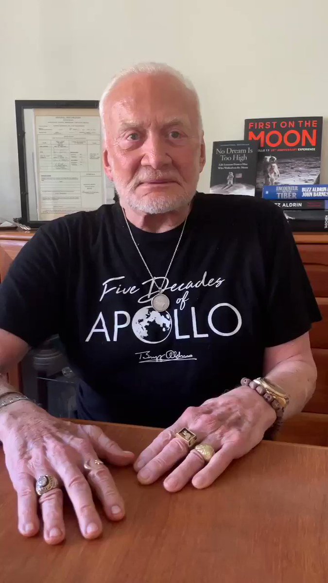 Buzz Aldrin (@TheRealBuzz) on Twitter photo 2019-07-17 21:12:03 50 years ago today, Neil Armstrong, Mike Collins and I launched into space on a mission of enormous importance. God bless the 400,000 Americans who helped us get to the moon and back. Together, we Americans can do anything! Never forget July 16, 1969! #Apollo50 50 years ago today, Neil Armstrong, Mike Collins and I launched into space on a mission of enormous importance. God bless the 400,000 Americans who helped us get to the moon and back. Together, we Americans can do anything! Never forget July 16, 1969! #Apollo50