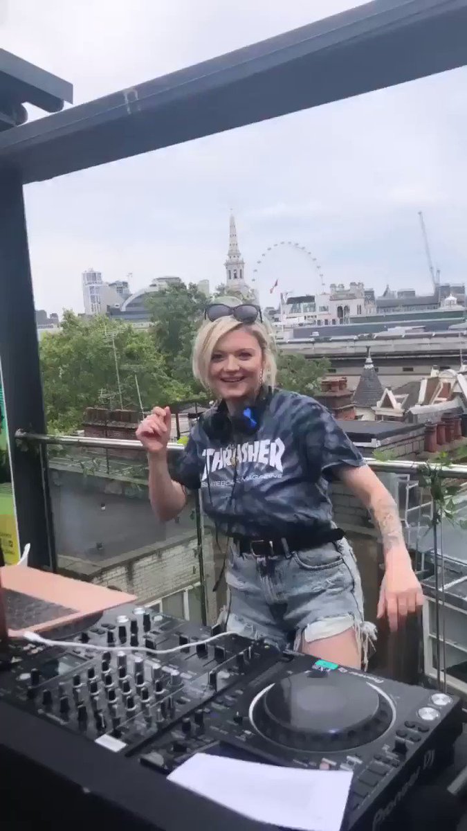 Got very excited for my first little DJ set for @RadioX last night on the @global rooftop terrace and talk about a beaut backdrop... 👀💚#London #SOM19
