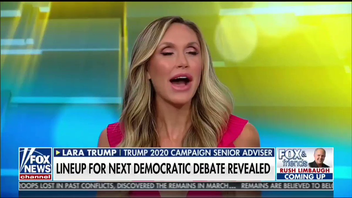 Daby B. Carreras (@DABYCARRERAS) on Twitter photo 2019-07-21 10:39:10 “I always said I dont think it matters who the nominee on the Democrat side is, because this President is so strong, the economy is so strong. He’s delivered on all of his promises.”-@LaraLeaTrump “I always said I dont think it matters who the nominee on the Democrat side is, because this President is so strong, the economy is so strong. He’s delivered on all of his promises.”-@LaraLeaTrump