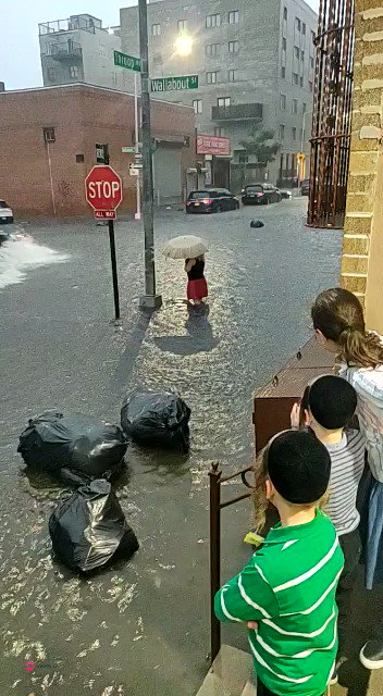 Watch this brave New Yorker walk (swim) across a flooded street in #Williamsburg #Brooklyn