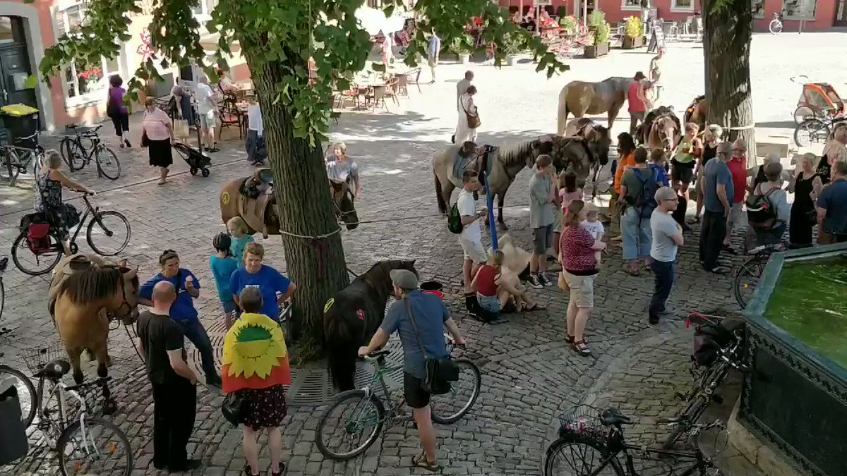 #Friedensritt mit Halt in #Weimar. Unter dem Motto "Worte statt Waffen - #Abrüstung statt Aufrüstung" machen sich die Teilnehmenden stark für eine friedlichere Welt. Oberbürgermeister Peter Kleine hieß die Gruppe auf dem Herderplatz willkommen.