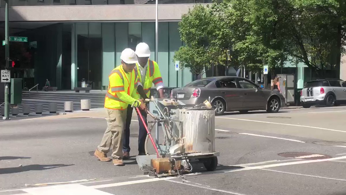NOW: Mayor @LevarStoney participating in the installation of high visibility crosswalks along 10th and E. Main St. in #RVA. It’s all part of the Vision Zero initiative to eliminate injuries and fatalities on the road. @CBS6