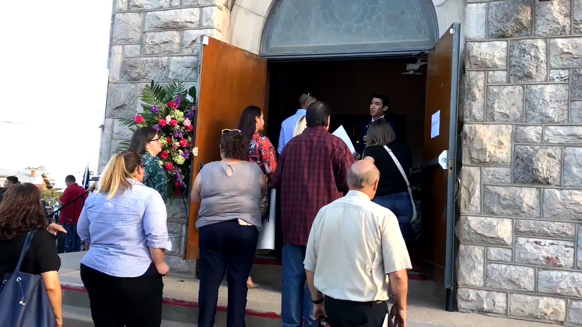 Thousands of El Pasoans are saying goodbye to Margie Reckard, victims of the #ElPasoShooting and consoling her husbandThey had no family in El Paso so he invited the public.The line to enter stretches for nearly half a mile.This is #ElPasoStrong