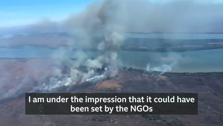 Brazil’s President Jair Bolsonaro suggested non-governmental organisations had set fires, as revenge for his government slashing their fundingBut he didn’t show any evidence, and he later claimed he never accused themWatch more: http://bbc.in/31Xc9u8