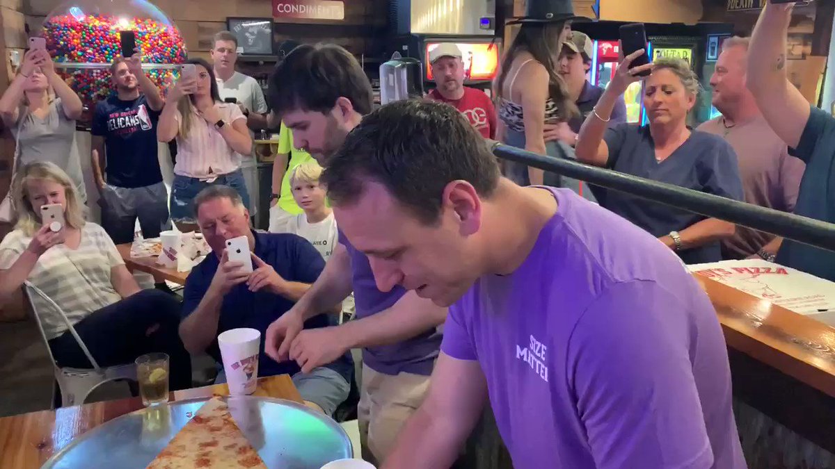 Client news! @joeyjaws is in town for the Fat Boy’s Pizza Eating Championship Sunday. Tonight, the World #1, Joey Chestnut, squared off against World #9 Adrian Morgan in the 2-Foot Challenge.
The serious action happens Sunday at 1pm.
More here: https://t.co/OTeomFbqLR https://t.co/9DaQxjBbf6